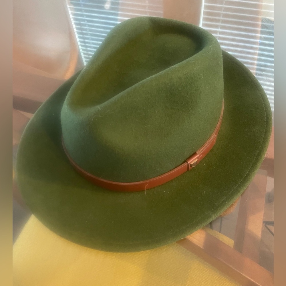 Brixton Forest Green Wool Fedora Hat Size L Wide Brim Leather Band